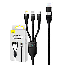 3in1 USB cable Baseus Flash Series 2, USB-C + micro USB + Lightning, 100W, 1.2m (black)