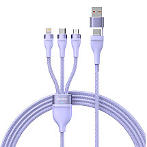 3in1 USB cable Baseus Flash Series 2, USB-C + micro USB + Lightning, 100W, 1.2m (purple)