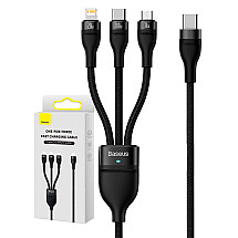 3in1 USB cable Baseus Flash Series 2, USB-C + micro USB + Lightning, 100W, 1.5m (black)