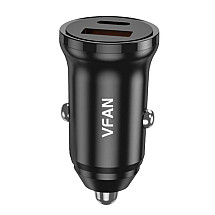 Car charger Vipfan C03, USB + USB-C, 20W, PD + QC 3.0 (black)