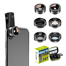 Mobile lens kit APEXEL APL-DG6V2 6 in 1 universal (black)