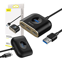 Baseus Square Round USB Adapter, HUB USB 3.0 to 1x USB 3.0 + 3x USB 2.0.1m (Black)