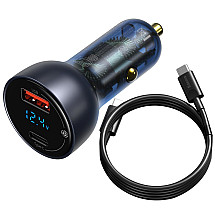 Car Charger Baseus Particular Digital Display QC+PPS 65W With Mini White USB-C Cable With E-mark Chip 1m 100W (black)