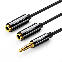 AUX audio sadalītājs 3,5 mm jack kabelis UGREEN AV123, 25 cm (melns)
