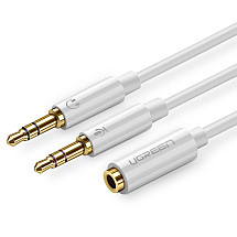 UGREEN AV140 AUX audio sadalītājs austiņas + mikrofons ar 3,5 mm mini jack kabeli, amelīns (balts)