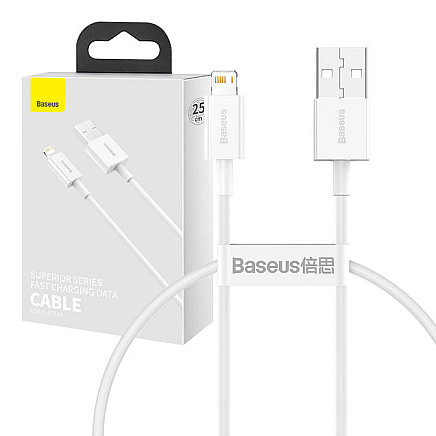 Baseus Superior sērijas USB kabelis uz Lightning, 2,4 A, 0,25 m (balts)