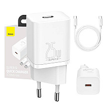 Baseus Super Si Quick Charger 1C 25W with USB-C cable for USB-C 1m (white)