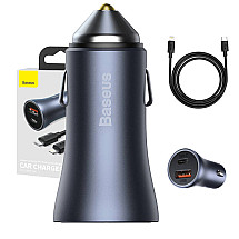 Baseus Golden Contactor Pro car charger, USB + USB-C, QC4.0+, PD, SCP, 40W (dark gray) with Cable Type-C to iP 1m Black