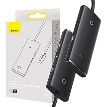 Baseus Lite Series Hub 4in1 USB-C līdz 4 x USB 3.0 + USB-C, 25 cm (melns)