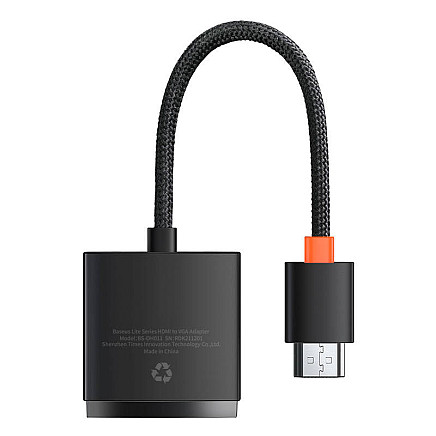 Baseus Lite sērijas HDMI uz VGA adapteris bez audio (melns)