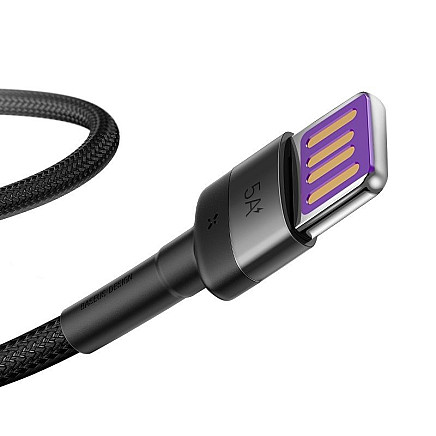 Baseus Cafule USB-C kabelis Huawei SuperCharge, QC 3.0, 5A 1m (melns+pelēks)