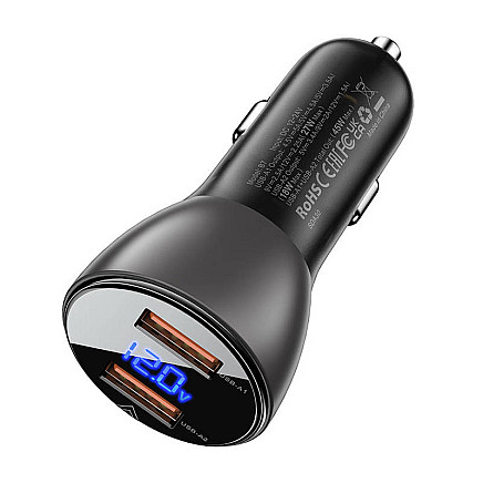 Automašīnu lādētājs Acefast B7, 45W, 2x USB, ar displeju (melns)