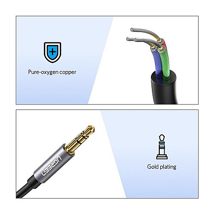 Ugreen kabelis AUX mini-jack pagarinātājs 3.5 mm mini ligzda 1m sudrabs