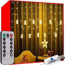 108 LED Ball Light Curtain with Remote, Warm White Color, Energy Efficient, Waterproof IP44 & Timer Feature for Indoor/Outdoor Decoration