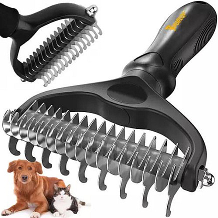 Double-Sided Universal Pet Grooming Trimmer - Reduces Hair Loss, Ergonomic Non-Slip Handle, Safe for Dogs and Cats of All Hair Types