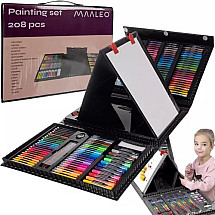 Portable 208-Piece Kids Art Set with Dual-Sided A4 Painting Organizer in a Practical Suitcase - Complete Creative Kit for Drawing, Coloring and Painting