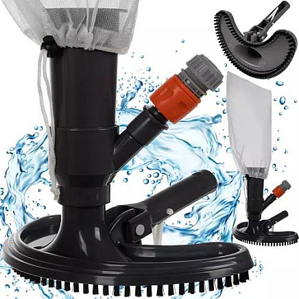 Easy-Clean Water-Driven Pool Vacuum Cleaner with Reusable Waste Bag and Crescent Shaped Hard Bristle for Pool Bottom Cleaning