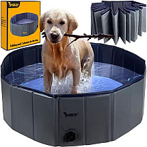 Foldable, Anti-Slip Large Dog Pool with Drain Valve - 100x30cm - All-Weather Multipurpose Pet Pool for Recreation & Rehabilitation