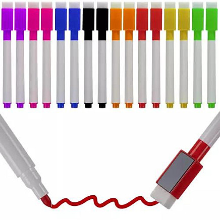 16-Pack Multifunctional Dry-Erase Markers Set - 8 Vibrant Colors with Abrasive Sponge & Magnet, Ideal for Whiteboards, Glass, Ceramics