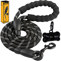 Reflective 3m Large Dog Leash with Comfort Foam Handle & Bonus Waste Bag Container