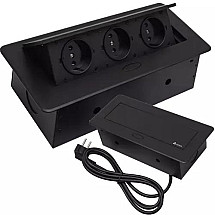 High-Quality Triple Socket Recessed Power Strip - Discreet Tabletop Installation with Flat Range, Universal Application, Black