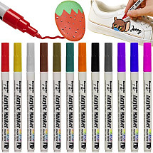 12-Pack Quick-Drying Professional Acrylic Markers with Ultra-Fine 0.7mm Tip for Various Surfaces - Brilliant Colors for Precise Art Creation