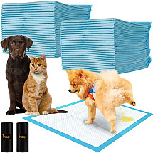 Universal Pet Training Disposable Absorbent Pads and Dog Poop Bags Combo - Waterproof, Quick Absorbing, Leak-Proof Pee Pads & Durable Waste Bags for Dogs, Cats, Rabbits