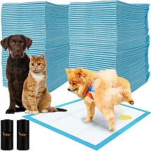 Universal Pet Training Value Pack: 100x впитывающие одноразовые гигиенические коврики (60x60 см) + 30x прочные мешки для собачьих какашек - идеально подходят для щенков, взрослых собак, кошек, кроликов