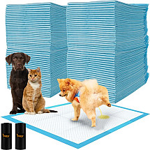 Universal Absorbent Pet Training Pads 100-Pack with Bonus Leak-Proof Dog Waste Bags, Perfect for Puppies, Older Dogs, and Cats - Easy Cleanup for Travel & Home Use