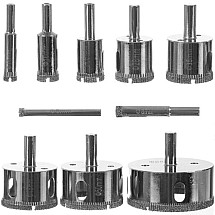 10-Piece Diamond Hole Saw Set for Gres, Glass & Tiles - Precise Drilling with Coolant Use, Size Variety for Diverse Installations