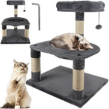 3-Tier Gray Cat Scratcher Tower - Anti-Furniture Scratch, Activity Center & Stress-Relief Tool with Soft Plush & Sisal Rope