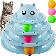 3-Level Interactive Cat Ball Tower Toy - Durable, Non-Slip & Stress-Reducing Fun for Cats - Blue