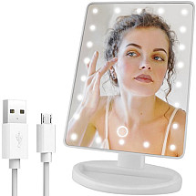 22-LED Illuminated Adjustable Makeup Mirror with Tilt Function, Dual Power Options & Wide Stable Base - Perfect for Makeup & Cosmetic Care