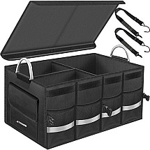 Oxford 600D Large Car Trunk Organizer with Rigid Lid - Portable, High-Capacity Auto Storage Bag with Dividers & Pockets