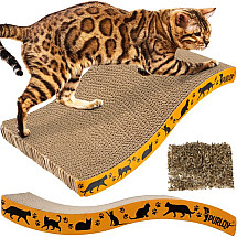 Relaxing Cat Claw Sharpener & Comfy Nap Pad - Eco-Friendly Cardboard Wave-Shaped Scratcher with Catnip