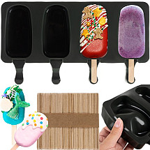 Silicone Ice Cream Mold Kit - Durable 4-Cavity Easy Release Ice Pop Molds with 50 Sticks - Perfect for DIY Fruit, Yogurt, Gelato Treats