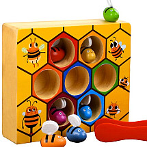 Interactive Honeycomb Bee Catch Wooden Game - Durable & Colorful Toddler Toy for Eye-hand Coordination Development