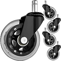 Floor-Protecting Non-Slip Rubber Office Chair Caster Wheels with Bearings, Universal 11mm Stem Compatible, 5-Piece Set