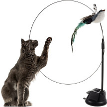 Interactive Suction Cup Cat Toy Rod - Engaging Feathered Bird Toy with Bell for Natural Hunter Instinct Stimulation, Fun Solo or Bonding Playtime