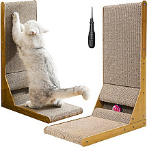 2-in-1 Horizontal and Vertical Corner Cat Scratcher with Interactive Play Ball and Catnip – Durable MDF & Cardboard Design, For Claw Sharpening & Relaxation – Attractive Brown Colour