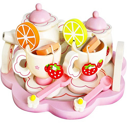 16-Piece Kids Wooden Tea Set - Safe and Fun Pretend Play Kitchen Toy - Perfect Gift for Creative Learning