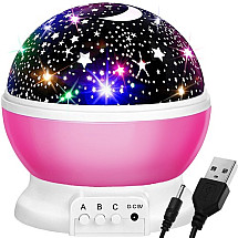 Kids Moon & Stars Nightlight Projector Lamp - 2-in-1 USB & Battery Operated Multicolor Bedside Lamp