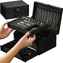 Luxury Black Jewelry Storage Box with Lock - Spacious Organizer for Necklaces, Rings, Earrings, Bracelets and Watches