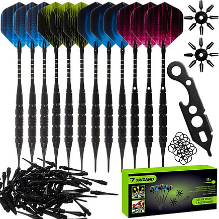 Beginners 18g Dart Set - Complete 135-Piece Darts Kit with Anti-Slip Shafts, 100 Replaceable Soft Tips, and Bonus Multi-Tool