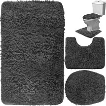 3-Piece Anti-Slip Bathroom Rug Set - Hygienic, Washable, Soft Polyester in Grey with Non-Slip Bottom for Maximum Safety and Comfort