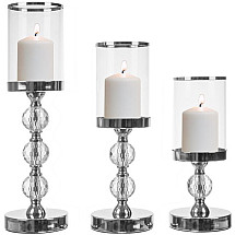 Luxurious Glamour Crystal-Embellished 3-Piece Candle Holder Set - Silver Reflective Candlestands for Atmospheric Home Decor