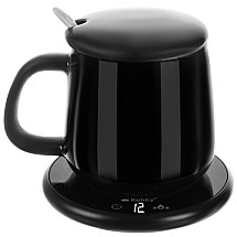 Elegant Ceramic Mug Gift Set with Multi-Temperature Coffee & Tea Heater - Black Universal Induction Warmer with Timer & Waterproof Base