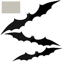 Giant 3-Piece Halloween Bat Decor Set - Black, Bendable Plastic Artistic Bats with Adhesive Tape, Unique Room and Party Atmosphere Enhancement