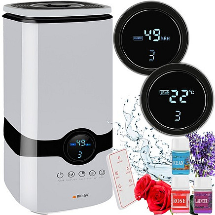 Quiet Ultrasonic Air Humidifier with Ionizer, Aromatherapy Function and LED Night Light - Low Power Consumption, Sensitive Touch Panel, 4L Capacity with 3 Fragrance Oils