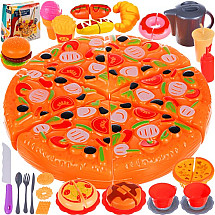 Deluxe Fast Food and Pizza Kitchen Play Set with 42 Pieces and Velcro-Cut Functionality